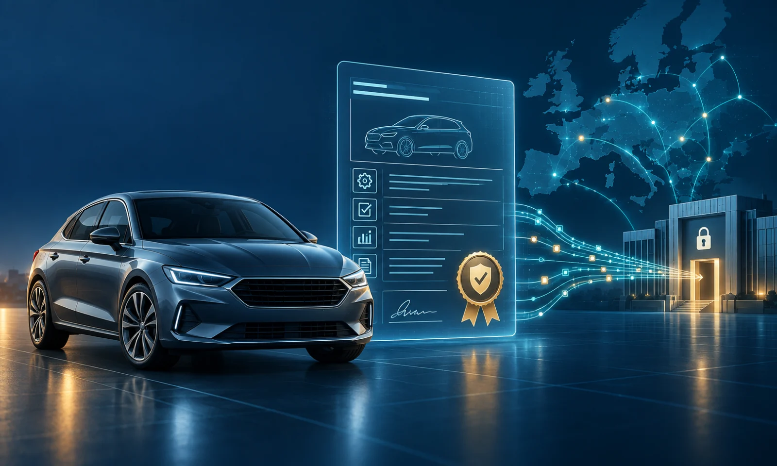 Vehicle, structured eCoC record and secure European authority data exchange representing the KBA IVI 2.0 transition