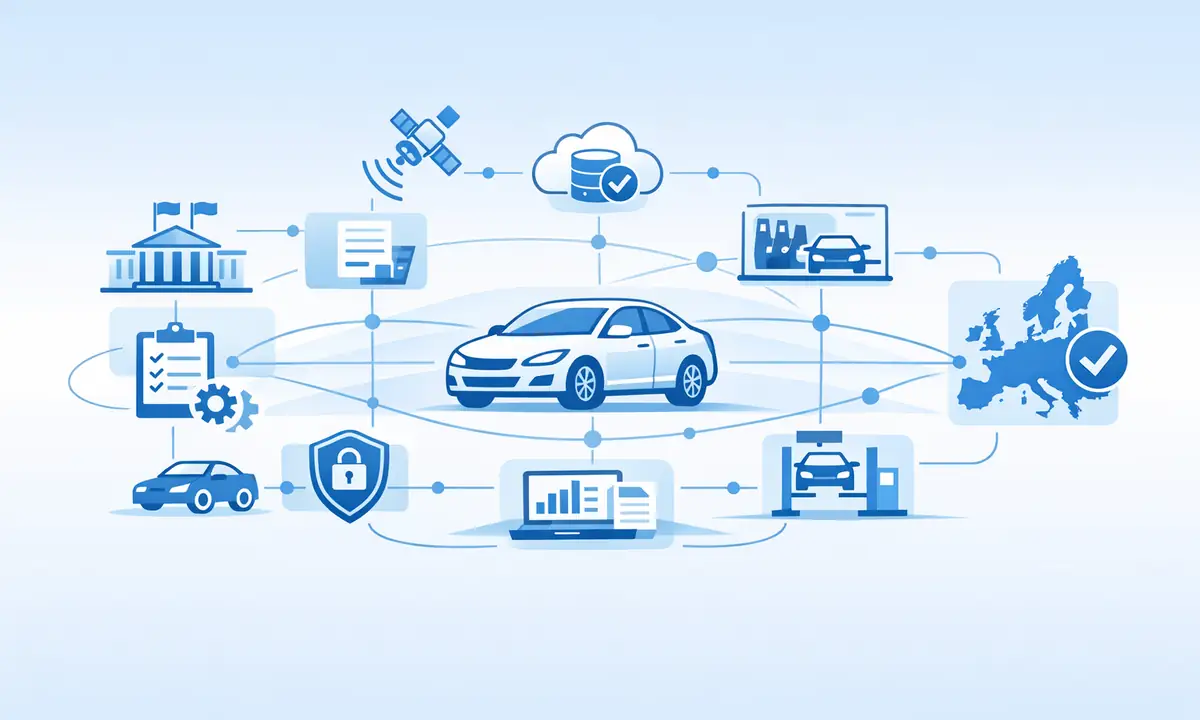 Vehicle compliance data flow across Europe illustration