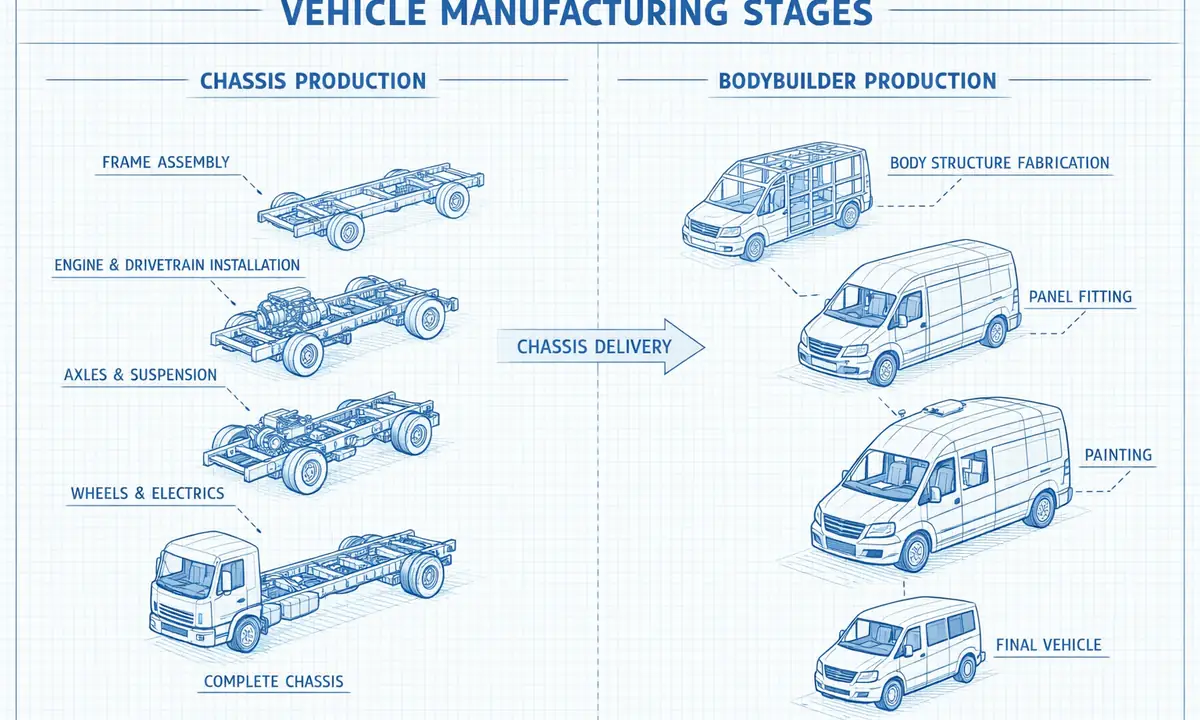 Multistage vehicle production illustration