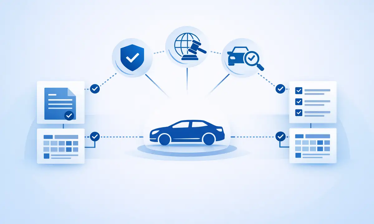 Vehicle conformity documentation and regulatory data alignment illustration